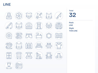 32 Editable Thin Line Vector Icons from Line Collection