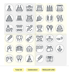 35 Regular Line Grid Fitted High Resolution Vector Icons from Celebration Icon Suite
