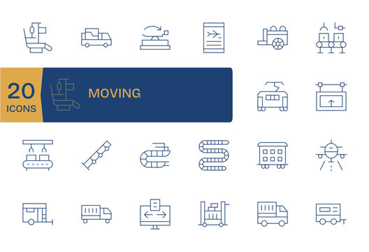 Moving Vector Graphics Pack including 20 Thin Line 256x256 Detail Enhanced Icons