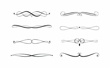 Elegant black decorative flourishes and dividers create sophisticated accents for any design project, adding a touch of vintage charm and timeless style.