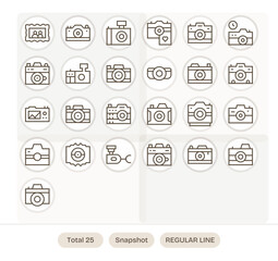 25 PIXEL Perfect 64x64 Vector Icons for Snapshot in elegant Regular Line design