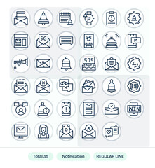 35 High Resolution Regular Line Vector Icons optimized for Notification Display Perfect display