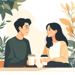 Young Couple Enjoying Coffee Together in a Cozy Cafe Setting.