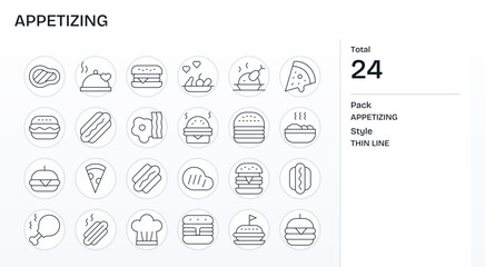 Appetizing Vector Icon Toolkit featuring 24 Pixel Aligned High Resolution Thin Line elements