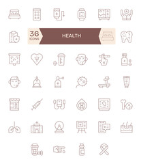 Health Pixel Optimized Vector Set with 40 64x64 Thin Line Icons