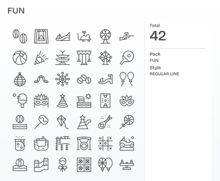 42 Regular Line Pixel Optimized Vector Icons for Fun Graphics