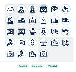 Paramedic Vector Icon Set with 28 Bold Line 128x128 Display Perfect Graphics
