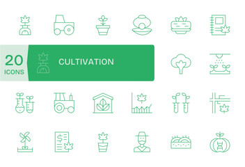 Cultivation Vector Icon Collection featuring 20 Detail Enhanced High Resolution Thin Line Designs