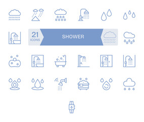 Shower Vector Icon Library with 25 Regular Line 256x256 Grid Fitted Designs