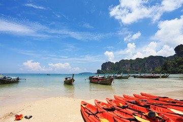 The  boats  awaiting tourists. Thailand, the southern islands