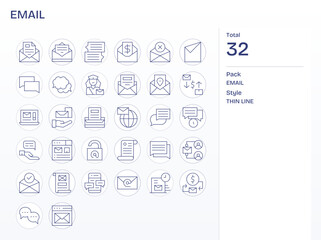 32 Thin Line Grid Fitted Vector Icons crafted for Email Retina Ready applications