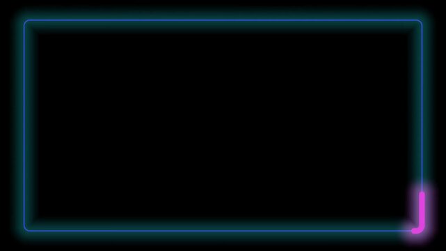 Glowing neon frame with blue and pink light simple border design animation element for graphic design projects isolated on black background