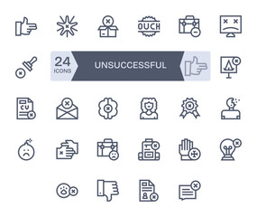 Unsuccessful Comprehensive Vector Bundle with 24 Grid Fitted Bold Line High Resolution Icons