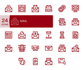 Mail Essential Vector Set including 24 Detail Enhanced Bold Line 256x256 Icons