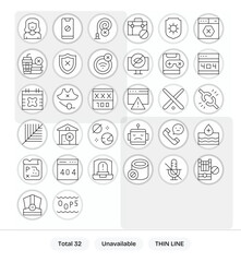 32 64x64 Thin Line Vector Icons for Unavailable with Pixel Optimized precision