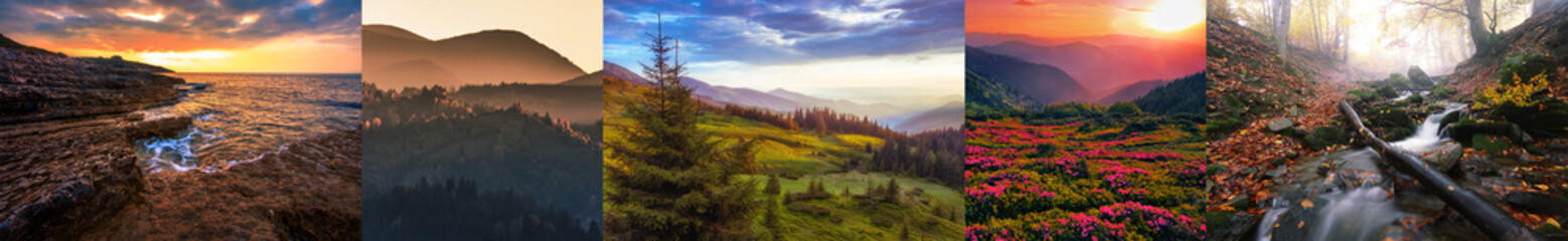 amazing  collage from landscapes, picturesque sunset images sea and mountains