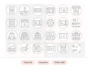 Voucher Complete Vector Package with 24 Retina Ready Thin Line Pixel Aligned Icons