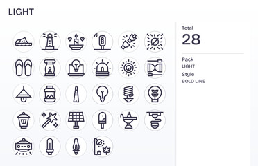 Light Essential Vector Set including 28 PIXEL Perfect Bold Line 64x64 Icons