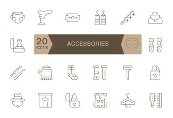 24 Thin Line Vector Icons designed for Accessories in 128x128 Pixel Aligned format