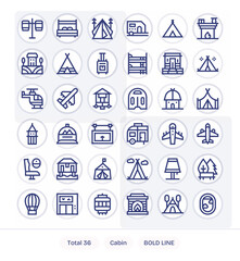 Cabin Vector Icon Repository containing 36 Bold Line Retina Ready Pixel Aligned graphics
