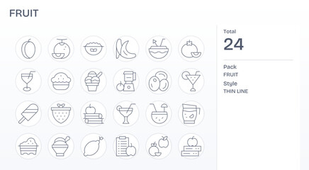 24 Pixel Aligned Thin Line Vector Icons designed for Fruit Interface