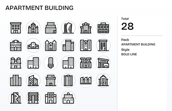 28 256x256 Vector Icons for Apartment Building in Editable Bold Line Format