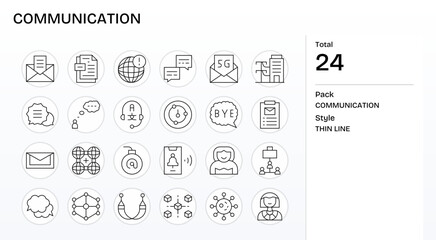 24 Retina Ready Vector Icons for Communication with Pixel Optimized Thin Line clarity