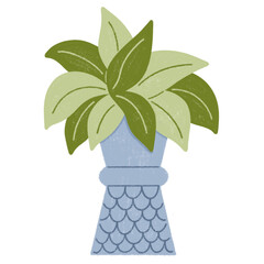 Isolate house plant with green leaves digital sticker or icon on transparent background.
