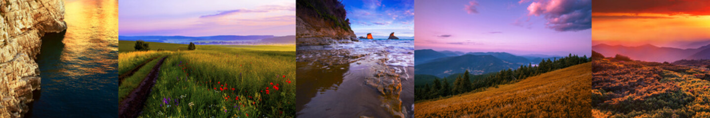 amazing  collage from landscapes, picturesque sunset images sea and mountains