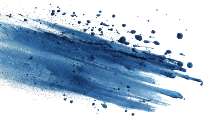 A vibrant blue paint splash with dynamic brush strokes and scattered droplets, illustrating motion and creativity.