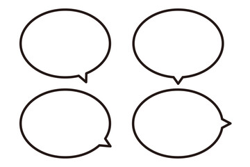 シンプルな吹き出しセット　丸型　線画イラスト	
