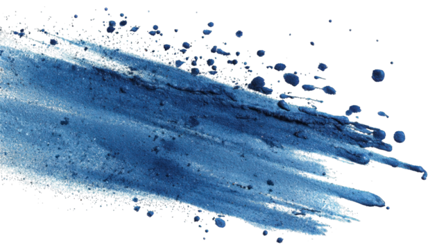 A vibrant blue paint splash with dynamic brush strokes and scattered droplets, illustrating motion and creativity. - Powered by Adobe