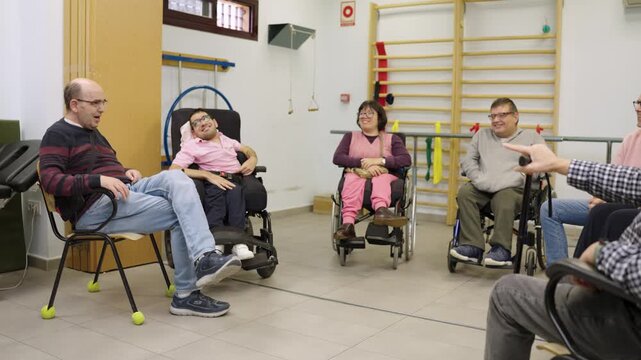 Group therapy session with people with disabilities