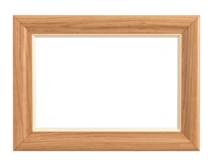 Empty wooden picture frame, natural grain, isolated on black background