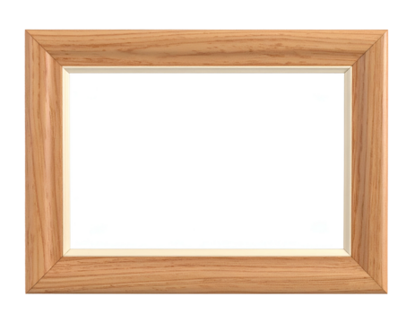 Empty wooden picture frame, natural grain, isolated on black background