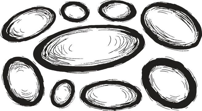 Dry paint stains brush stroke backgrounds set. Dirty artistic vector design elements, boxes, frames for text, labels, logo. Hipster stickers, paintbrush grunge stamp label backgrounds, circle frames.