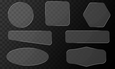 Glass Effect Shapes Set, Transparent Frames Set, Transparent Shapes, Vector
