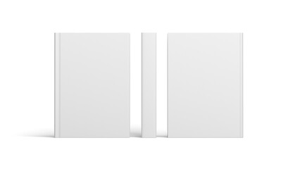 Obraz premium Book isolated on white background. Mockup. Blank. Cover. Front, back and spine. 3d illustration.