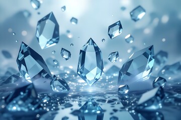 A crystal suspended midair shards rotating through alternate realities half dissolving into mist surreal geometry reflective materials dreamcore aesthetic