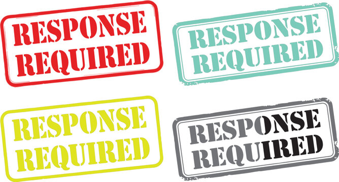 Response required" grunge rubber stamps set in various colors