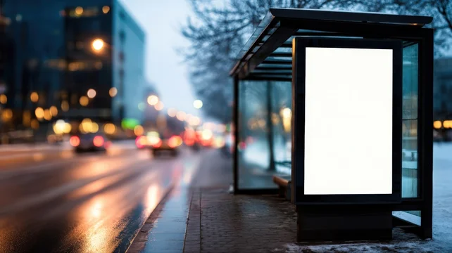 Festive advertising mockup with illuminated box in night city