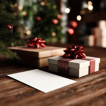 Gift box scene with Christmas themed shopping receipt mockup