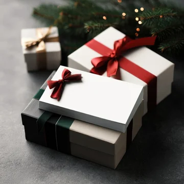 Holiday receipt mockup with ribbons and wrapped presents around