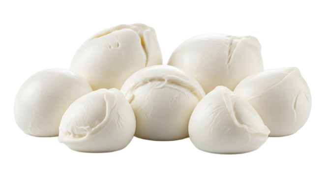 Fresh mozzarella balls in a close-up still life, with a smooth, shiny surface creating an inviting image. 