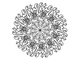Coloring page mandala outline drawing for art therapy and meditation. Circular ornament