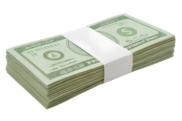 Stack of us dollar bills isolated on transparent background