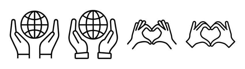 Hands holding globe earth vector illustration, love hands heart gesture, global support design concept