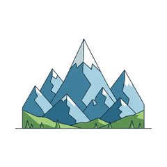 Stylized Mountain Range Illustration with Snow-Capped Peaks and Green Base.