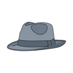 Classic gray fedora hat illustration isolated on a white background.