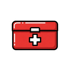 Red first aid kit with white cross symbol for medical emergencies and healthcare.